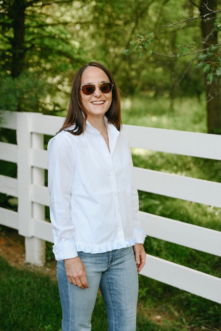 Blanche Untucked Blouse - White w White Ribbon (BL02)