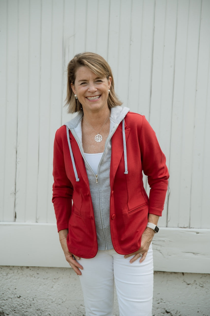 Tracey Hooded Blazer - Red w Grey (HB03) – Pearly Vine