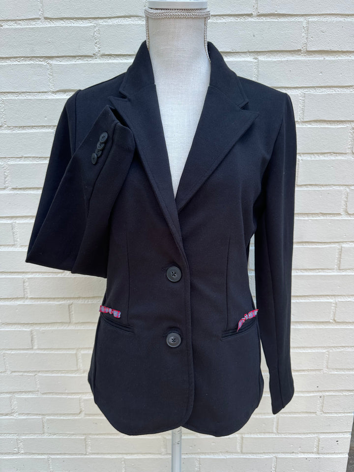 Naomi Holiday Bow Blazer - Black w Red Plaid  Ribbon (Naomi05)