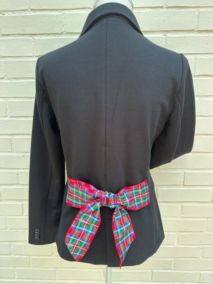 Naomi Holiday Bow Blazer - Black w Red Plaid  Ribbon (Naomi05)