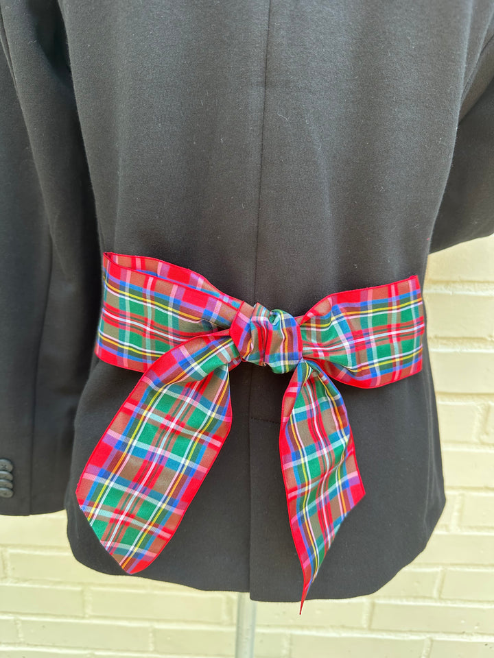 Naomi Holiday Bow Blazer - Black w Red Plaid  Ribbon (Naomi05)