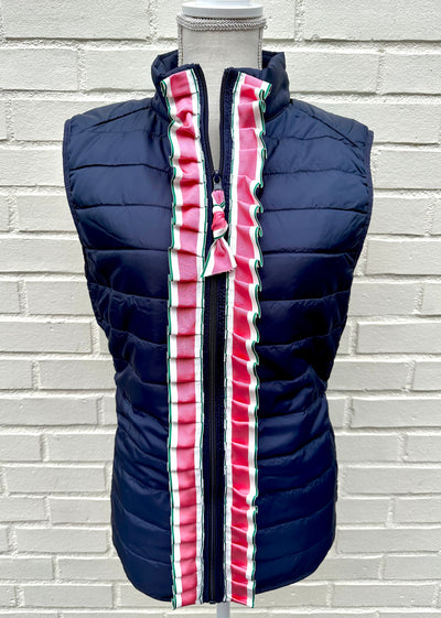 SALE - L ONLY - Maggie May Ruffled Ribbon Puffer Vest (PF34) *FINAL SALE*