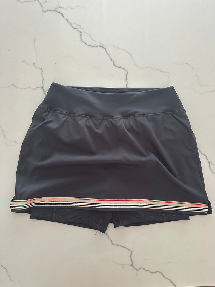 Violet Skort - Grey w Khaki, Black & Red Stripe Ribbon (Skort05)