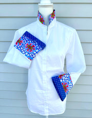 Beth Bell Sleeve - White w/Blue Floral & White Dots (LB45)