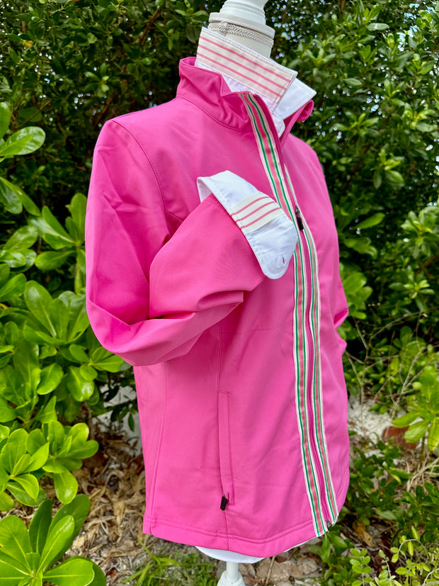 Sailor Soft Shell Jacket - Fuchsia w Pink, White & Green Stripe Ribbon (SLR12)