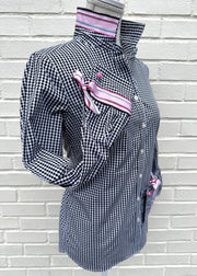 Audrey Black Gingham Ribbon French Cuff Shirt  (RFC35)
