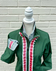 Sailor Soft Shell Jacket - Green w Pink, Green & White Stripe Ruffle Ribbon (SLR10)
