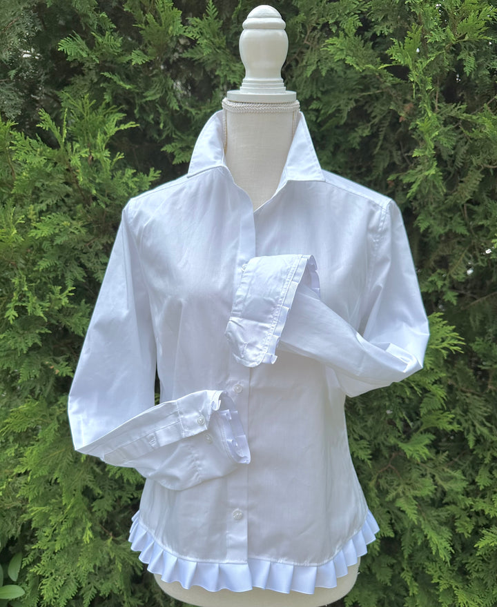 Blanche Untucked Blouse - White w White Ribbon (BL02)