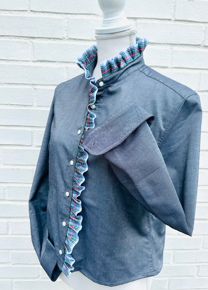 Sophia Holiday Ribbon Untucked Oxford - Black w White Plaid Ribbon (SPH03)