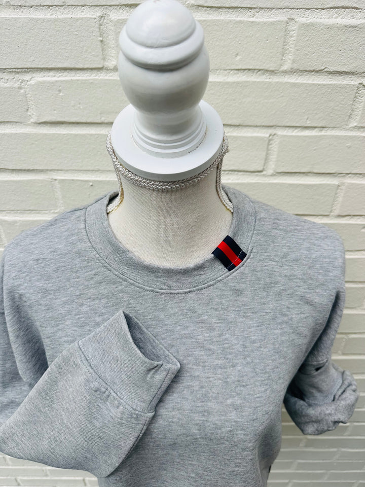 Danny Crew Neck Sweatshirt - Grey w Navy & Red Stripe Ribbon (Danny11)