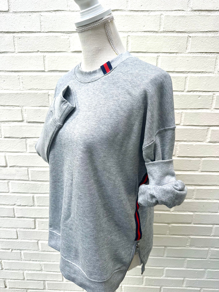 Danny Crew Neck Sweatshirt - Grey w Navy & Red Stripe Ribbon (Danny11)