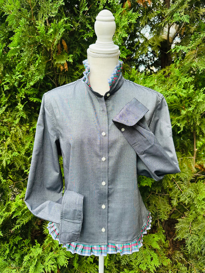 Mary Tyler Moore Holiday Ribbon Untucked Oxford  - Black w Plaid Ribbon (MTM03)