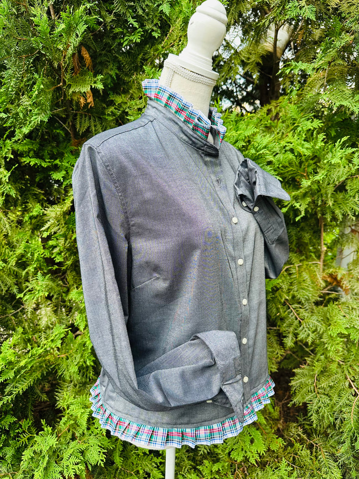 Mary Tyler Moore Holiday Ribbon Untucked Oxford  - Black w Plaid Ribbon (MTM03)