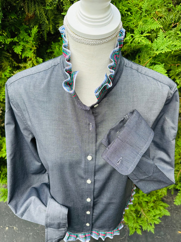 Mary Tyler Moore Holiday Ribbon Untucked Oxford  - Black w Plaid Ribbon (MTM03)