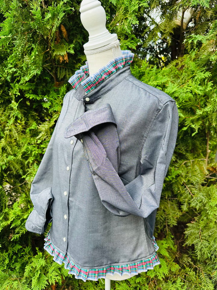 Mary Tyler Moore Holiday Ribbon Untucked Oxford  - Black w Plaid Ribbon (MTM03)