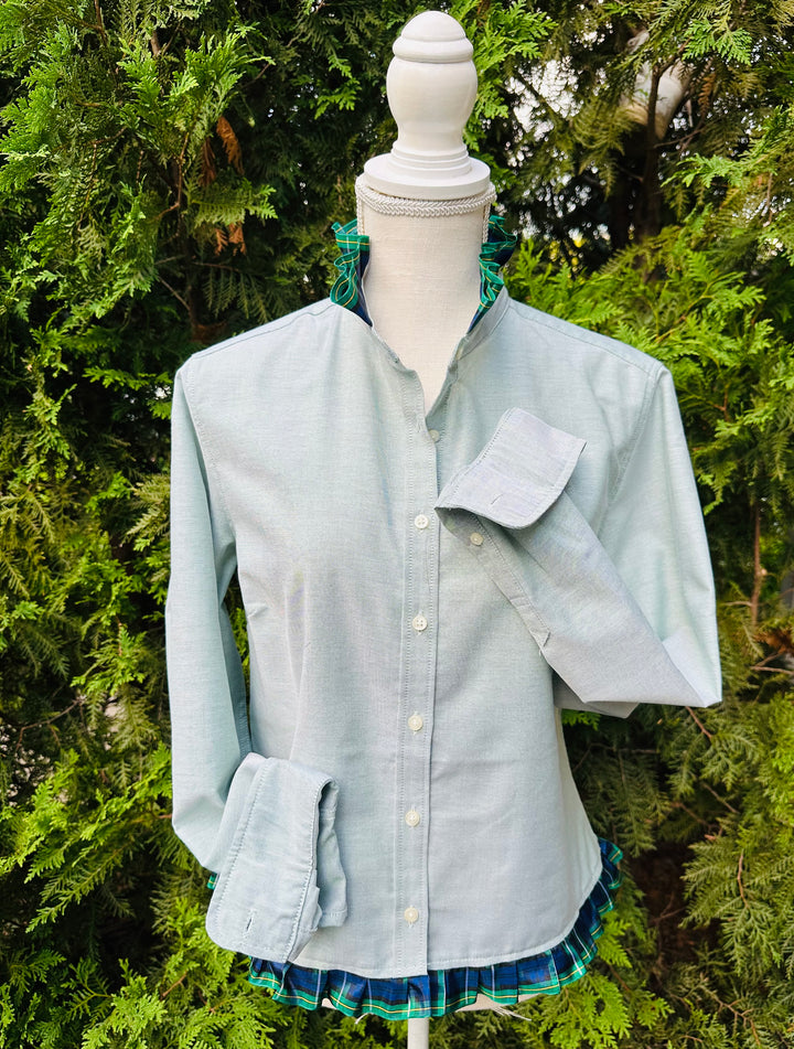 Mary Tyler Moore Holiday Ribbon Untucked Oxford  - Green w Plaid Ribbon (MTM01)