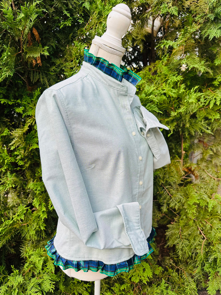 Mary Tyler Moore Holiday Ribbon Untucked Oxford  - Green w Plaid Ribbon (MTM01)