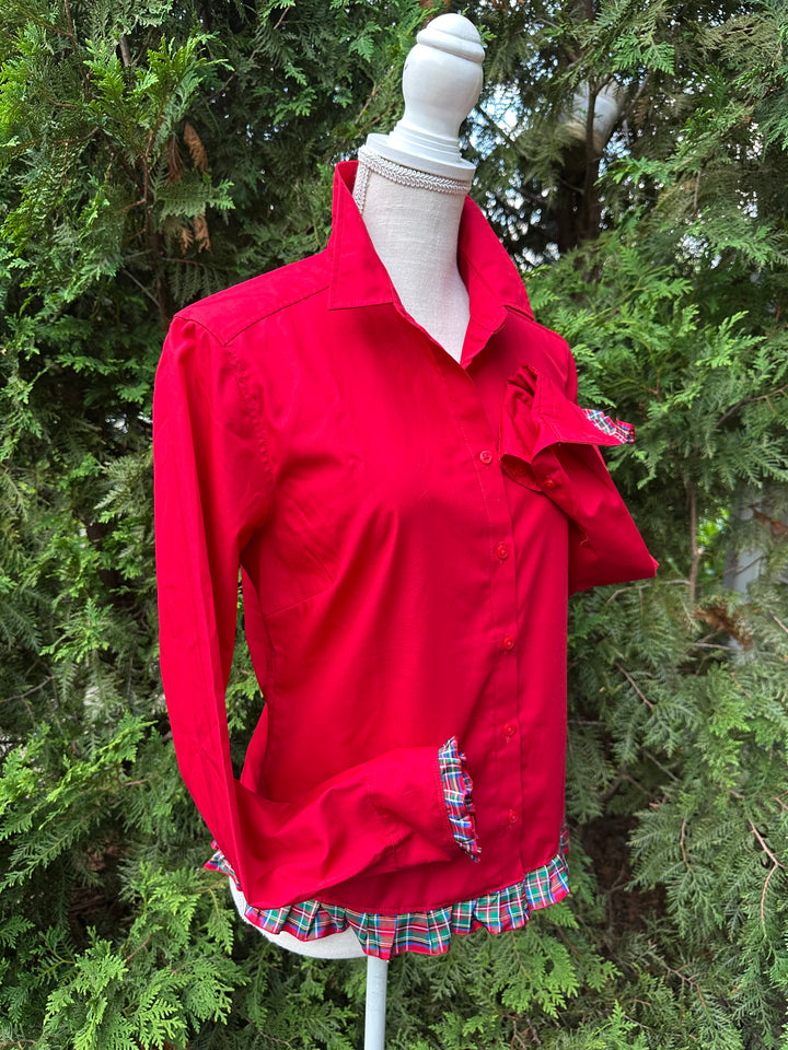 Blanche Holiday Untucked Blouse - Red w Red Plaid Ribbon (BL04)