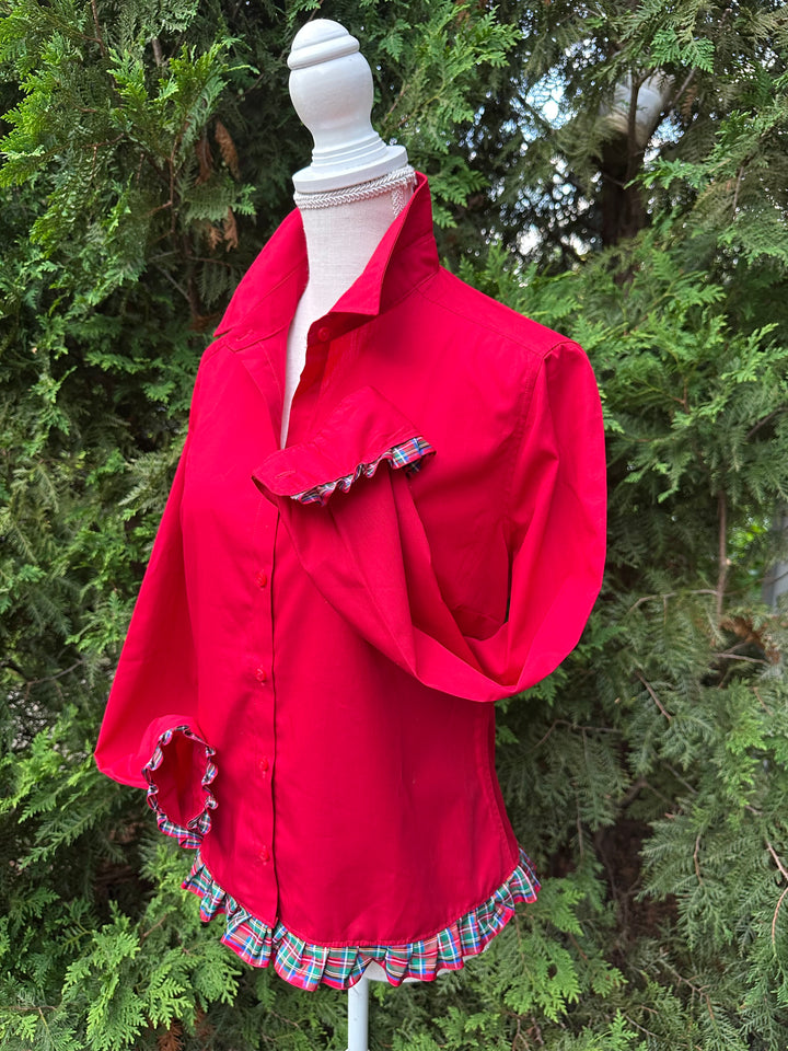 Blanche Holiday Untucked Blouse - Red w Red Plaid Ribbon (BL04)
