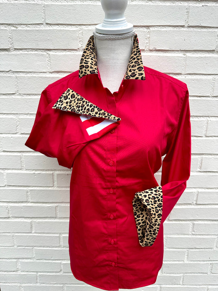 Elizabeth 3/4 Sleeve  - Red w Cheetah & Stripe (3428)