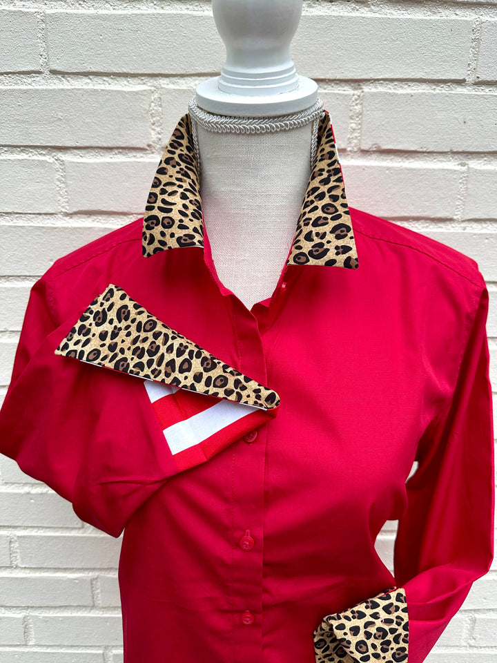 Elizabeth 3/4 Sleeve  - Red w Cheetah & Stripe (3428)