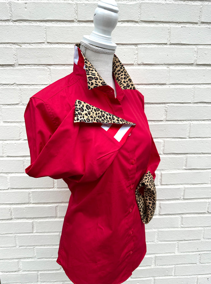 Elizabeth 3/4 Sleeve  - Red w Cheetah & Stripe (3428)
