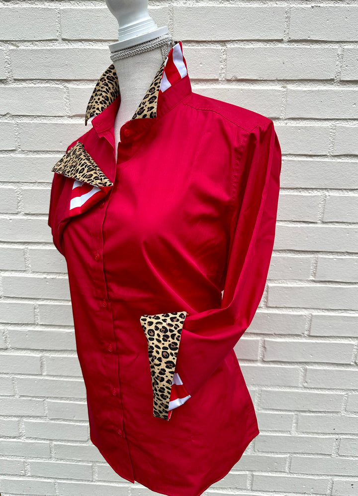 Elizabeth 3/4 Sleeve  - Red w Cheetah & Stripe (3428)