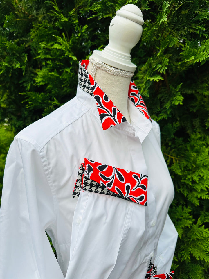 Diana French Cuff White w Red Floral & Houndstooth (DFC21)