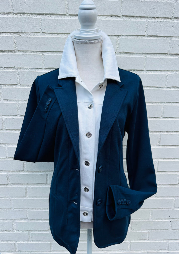 Lucy Knit Denim Blazer - Navy w White Denim (Lucy01)