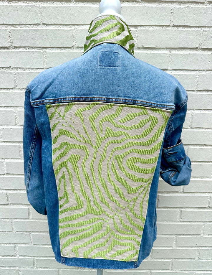 Stevie Denim Jacket - Denim w Green Velvet Zebra Stripes (ST12)