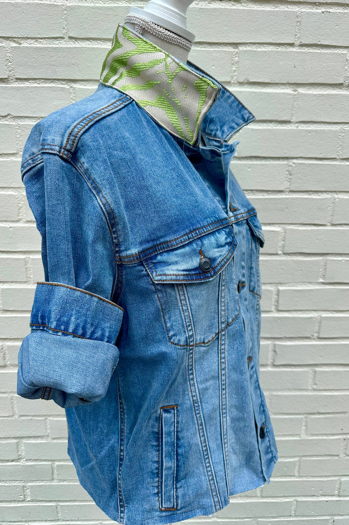 Stevie Denim Jacket - Denim w Green Velvet Zebra Stripes (ST12)