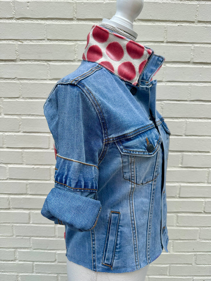 Stevie Denim Jacket - Denim w Pink Velvet Dots (ST11)