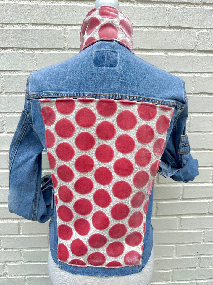 Stevie Denim Jacket - Denim w Pink Velvet Dots (ST11)