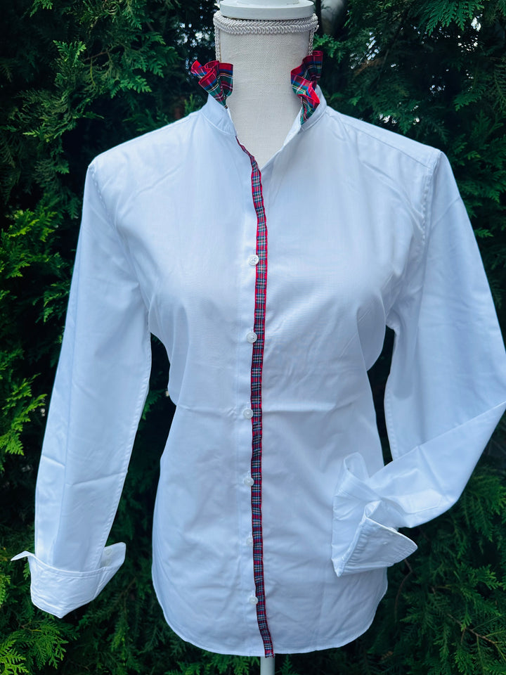 Kate Holiday Ruffled Ribbon Collar - White w Red Plaid Ribbon (KT08)