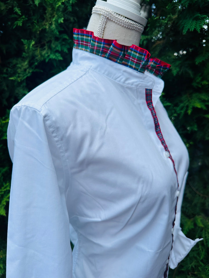 Kate Holiday Ruffled Ribbon Collar - White w Red Plaid Ribbon (KT08)