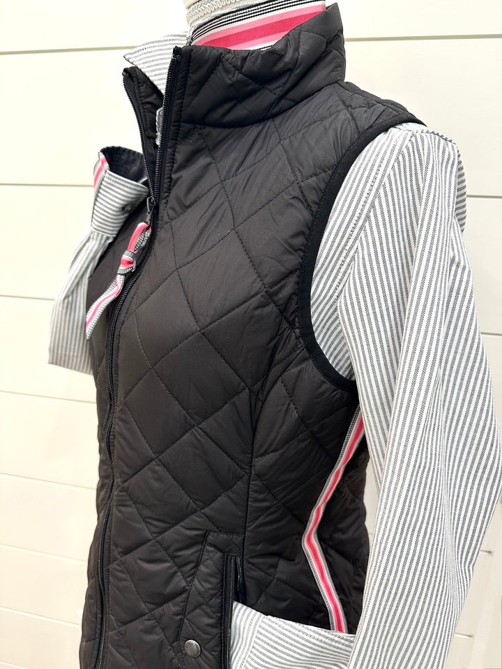 Maggie May Quilted Vest - Black w Black & Pink Stripe Ribbon (MMQ05)