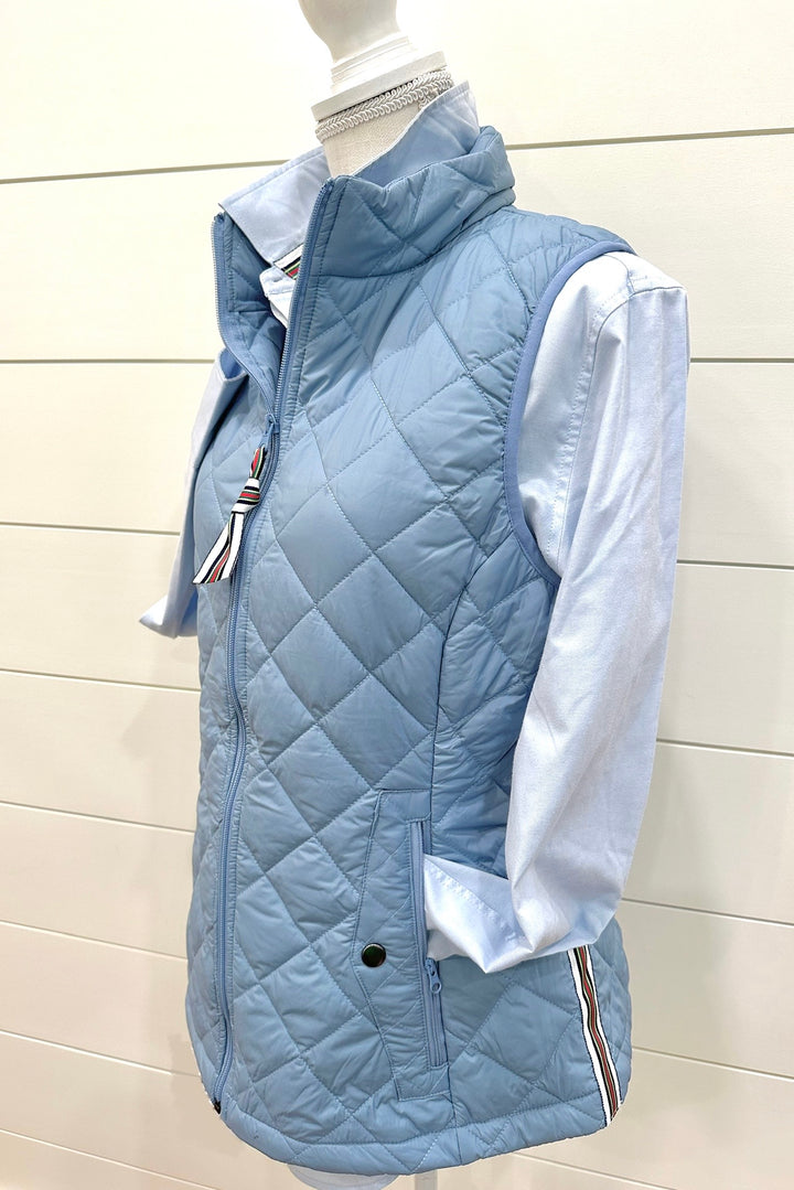 Maggie May Quilted Vest - Dusty Blue w Multi Color Stripe Ribbon (MMQ04)