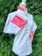 SALE - S ONLY - Beth Bell Sleeve - White w/Pink Red Paisley w Red Dot Paisley (LB43) *FINAL SALE*