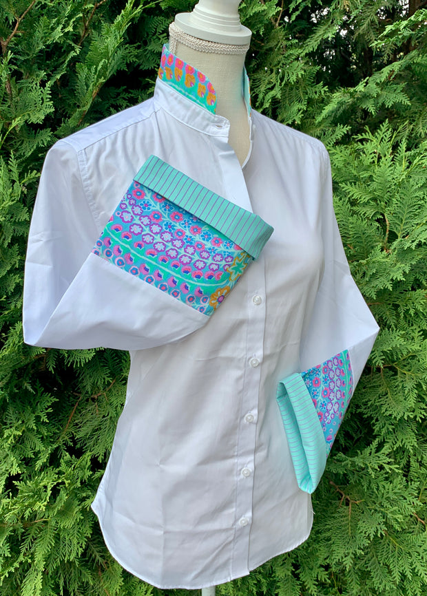 Beth Bell Sleeve - White w/Turquoise Stripe & Turquoise Paisley (LB41)
