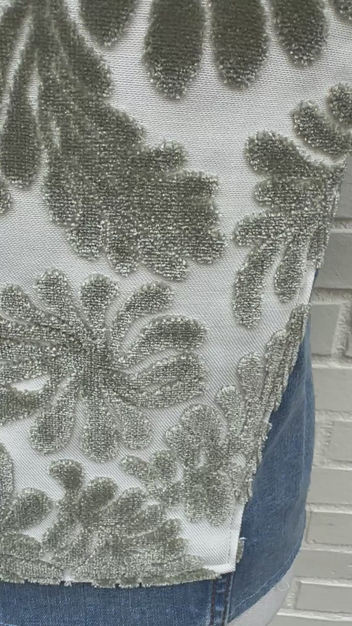 Stevie Denim Jacket - Denim w Moss Green Velvet Fern Fronds (ST13)