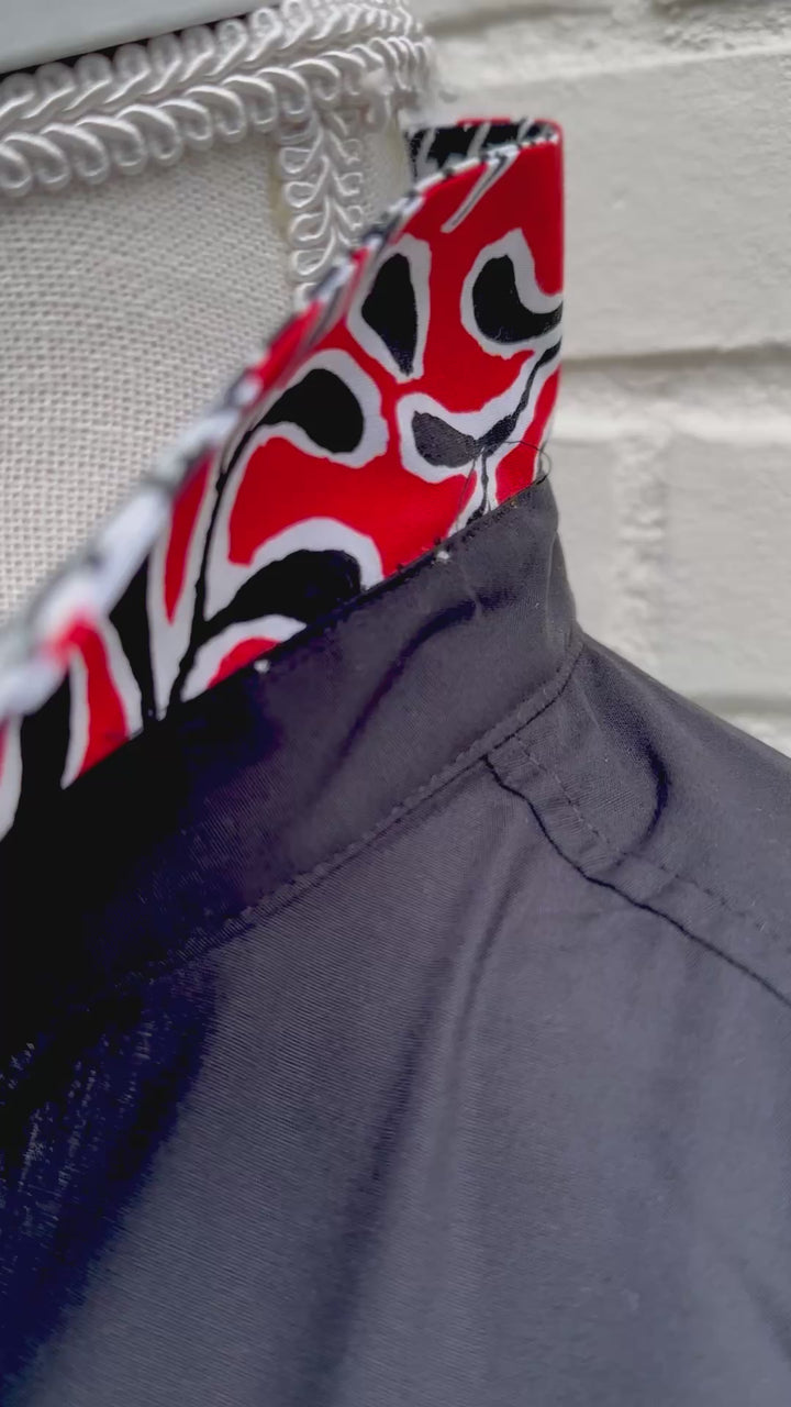 Elizabeth 3/4 Sleeve  - Black w Houndstooth & Red Floral (3427)