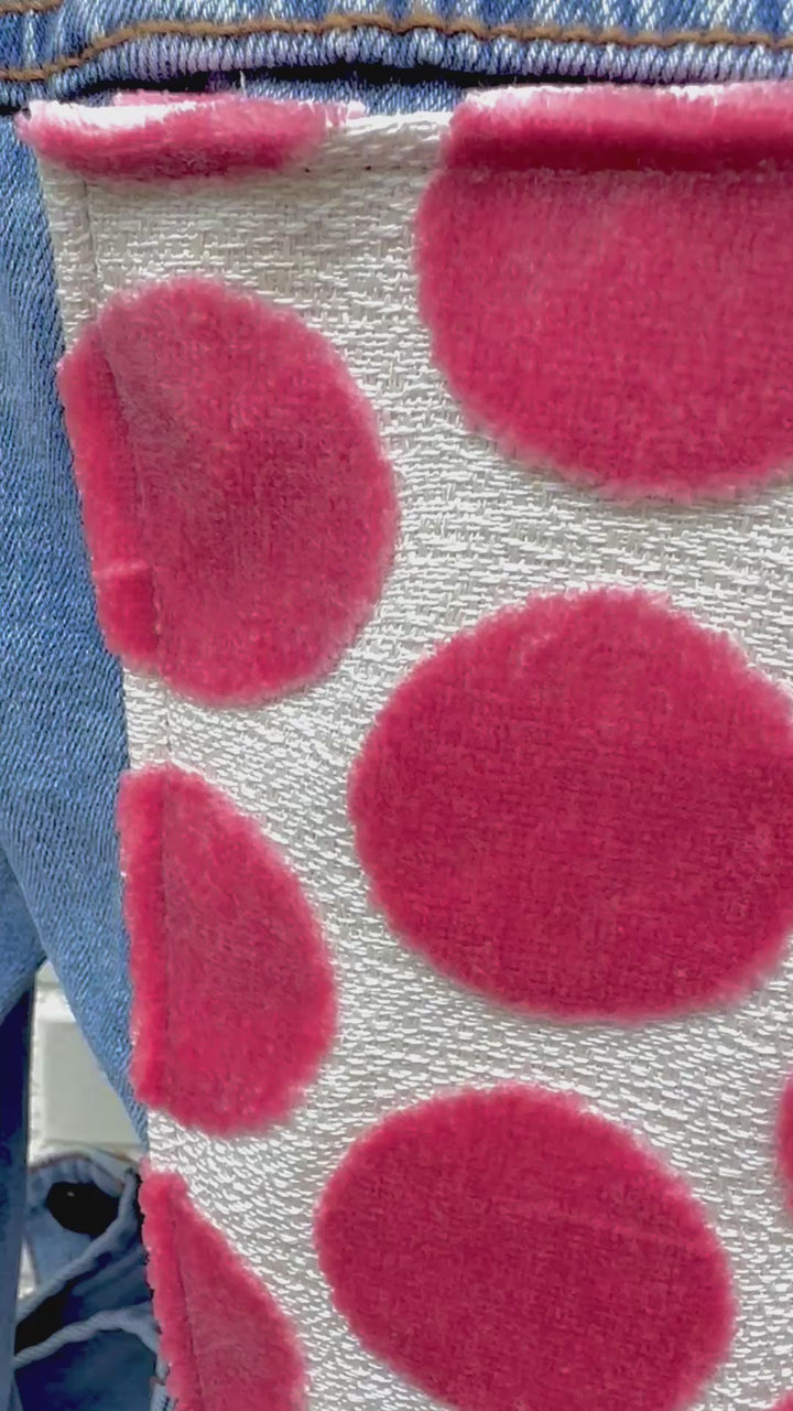 Stevie Denim Jacket - Denim w Pink Velvet Dots (ST11)