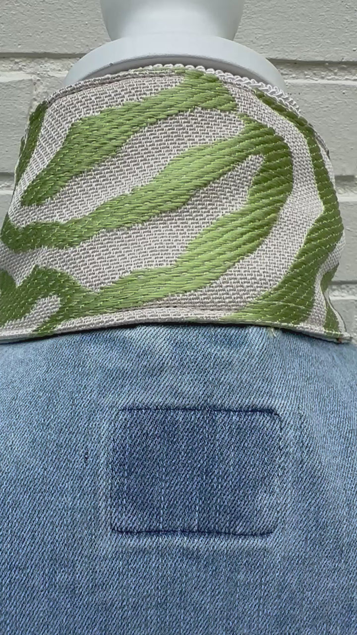 Stevie Denim Jacket - Denim w Green Velvet Zebra Stripes (ST12)