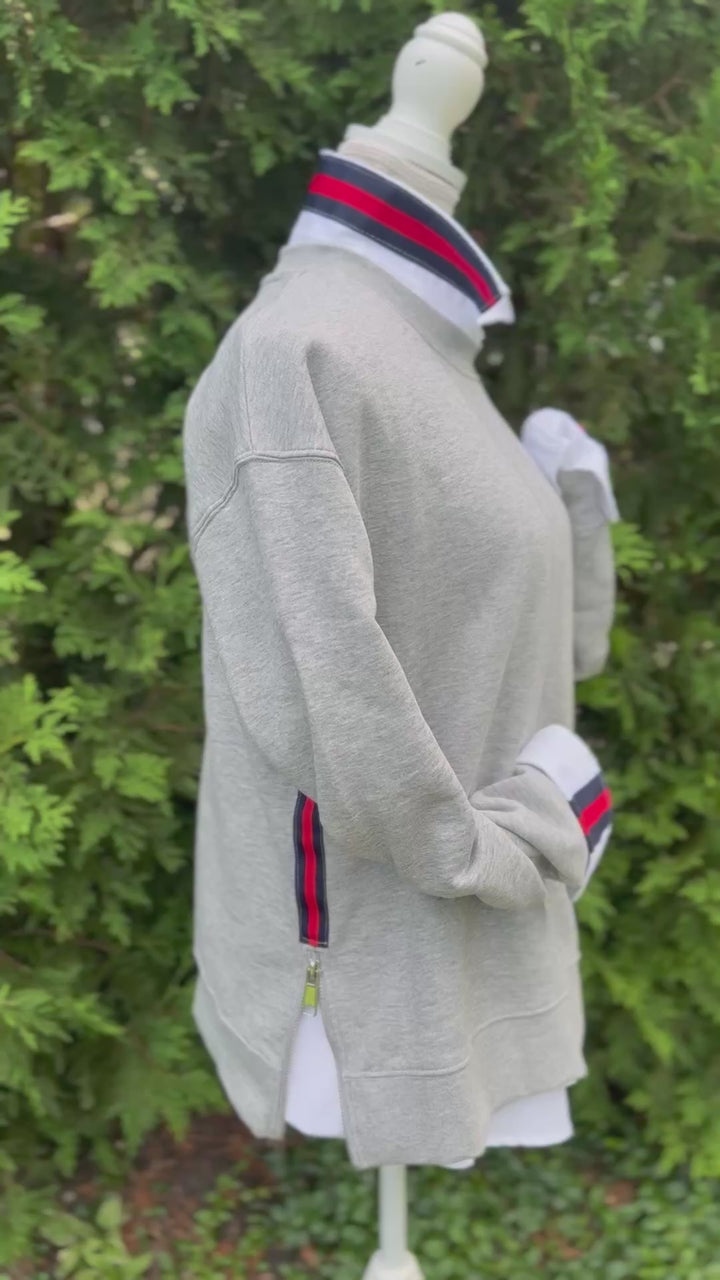 Danny Crew Neck Sweatshirt - Grey w Navy & Red Stripe Ribbon (Danny11)