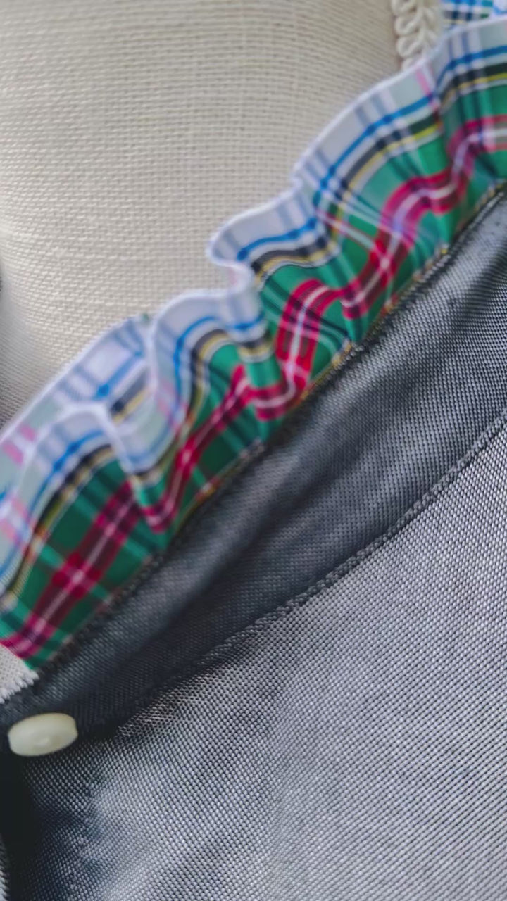 Mary Tyler Moore Holiday Ribbon Untucked Oxford  - Black w Plaid Ribbon (MTM03)