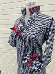 Audrey Black Gingham Ribbon French Cuff Shirt  (RFC10)