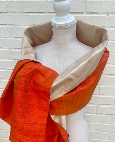 Silk Wrap in Orange with Khaki (LW95)