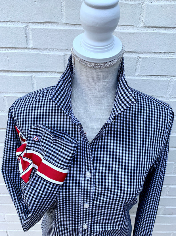 Audrey Black Gingham Ribbon French Cuff Shirt  (RFC16)
