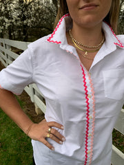 SALE - Lottie Ric Rac Short Sleeve Oxford Shirt (LOT01)  **FINAL SALE**