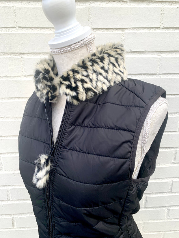 SALE - XS, M ONLY Blondie Black Puffer Vest w Faux Herringbone Fur (PFF Black 3) Final sale
